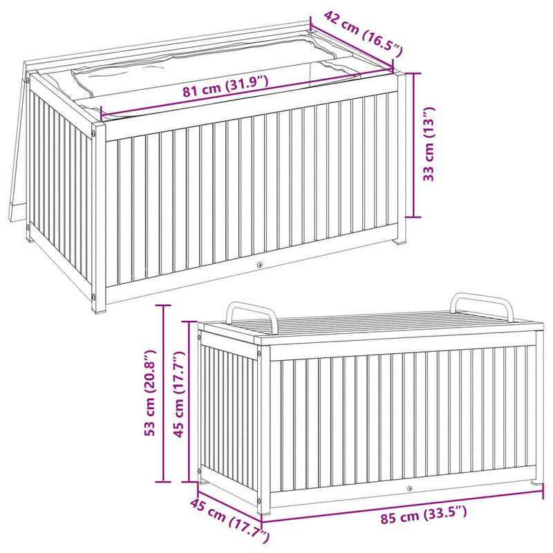 vidaXL Outdoor Cushion Box 85x45x45/53 cm Solid Wood Acacia and Steel