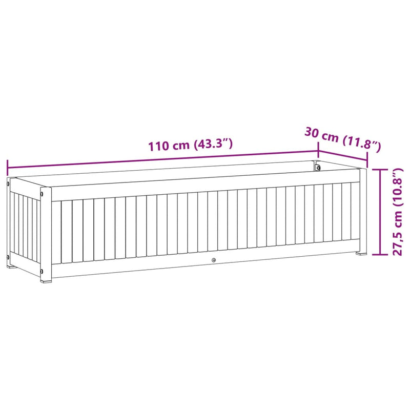 vidaXL Garden Planter 110x30x27.5 cm Solid Wood Acacia and Steel