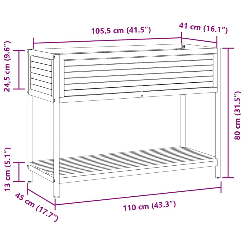 vidaXL Garden Planter with Shelf 110x45x80 cm Solid Wood Acacia and Steel