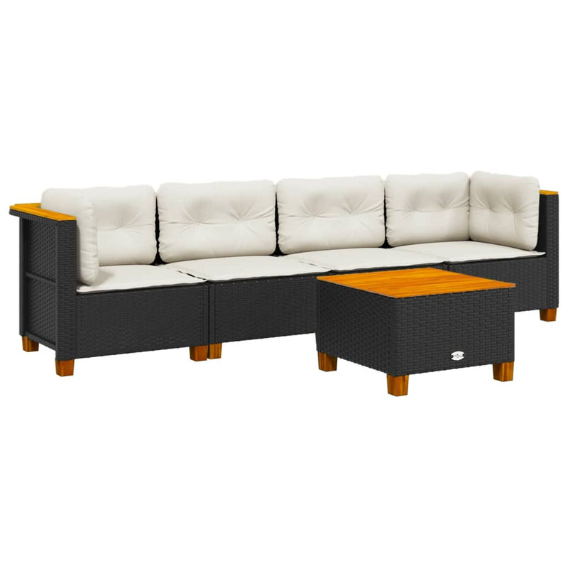 vidaXL 5 Piece Garden Sofa Set with Cushions Black Poly Rattan