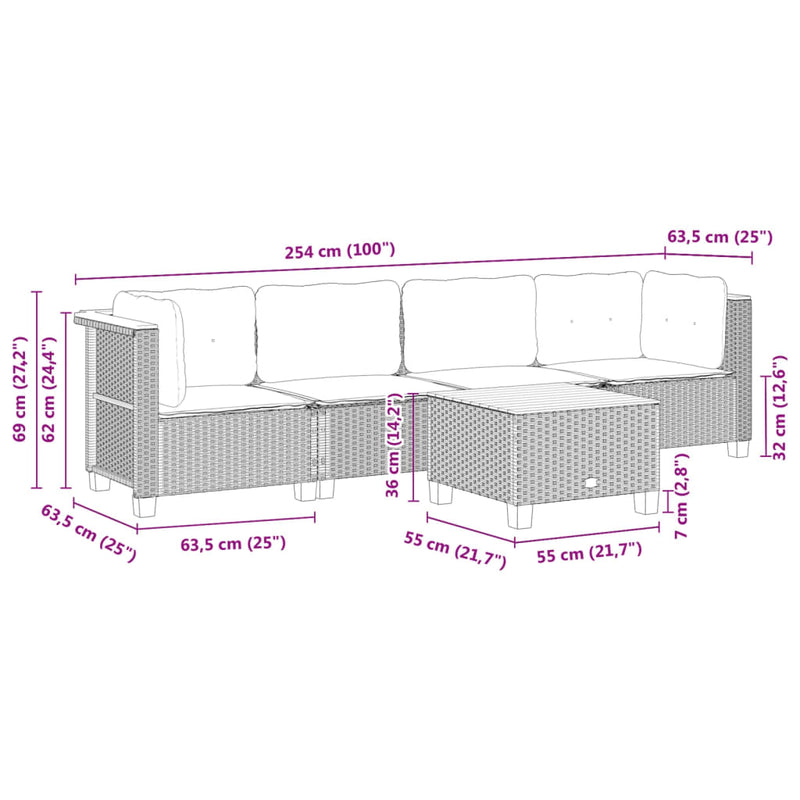 vidaXL 5 Piece Garden Sofa Set with Cushions Black Poly Rattan