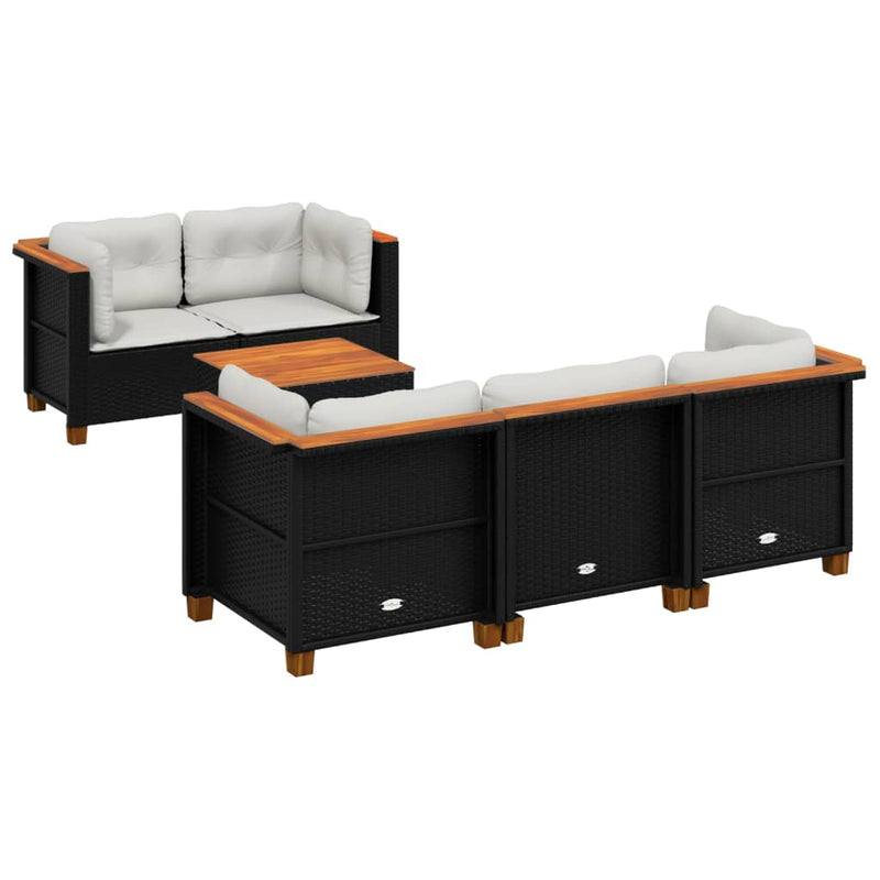 vidaXL 6 Piece Garden Sofa Set with Cushions Black Poly Rattan