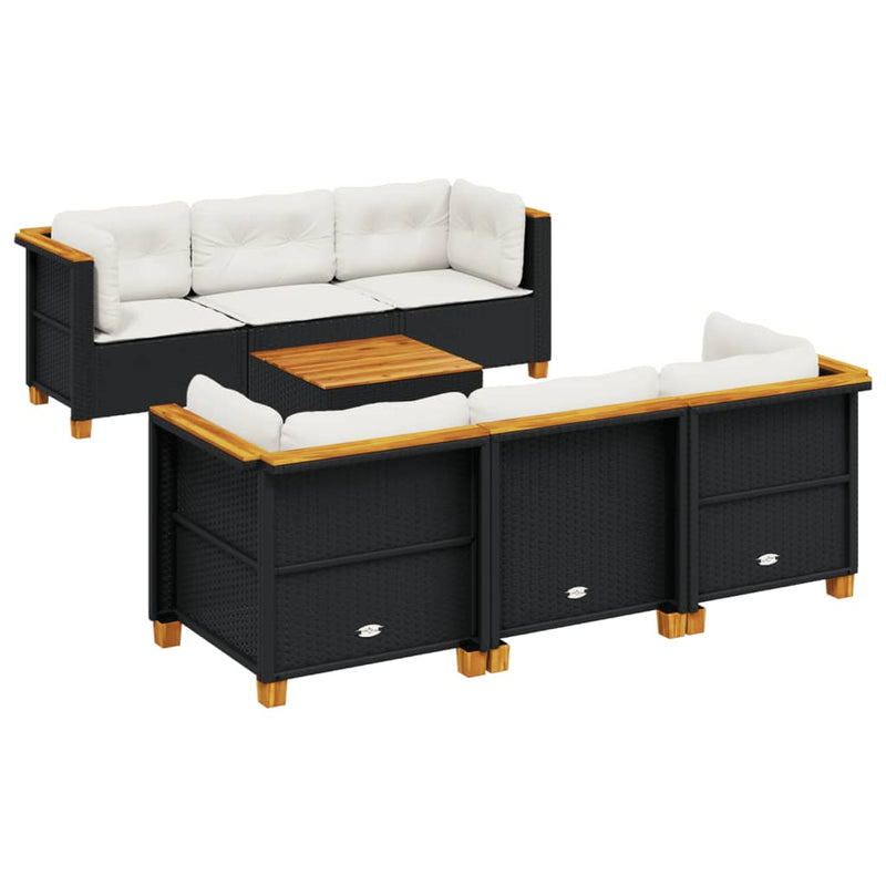 vidaXL 7 Piece Garden Sofa Set with Cushions Black Poly Rattan
