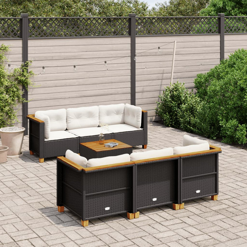 vidaXL 7 Piece Garden Sofa Set with Cushions Black Poly Rattan