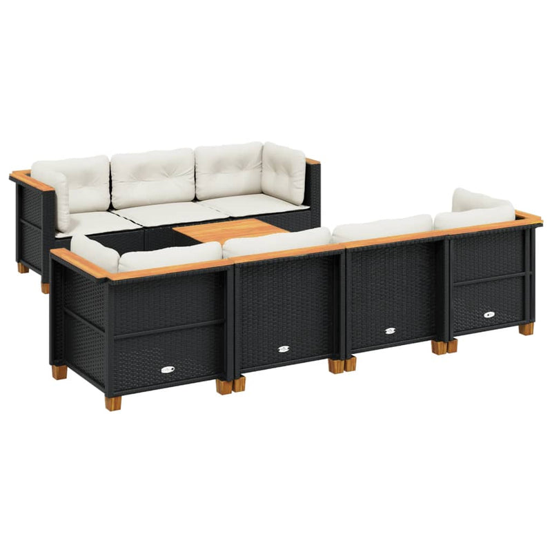 vidaXL 8 Piece Garden Sofa Set with Cushions Black Poly Rattan