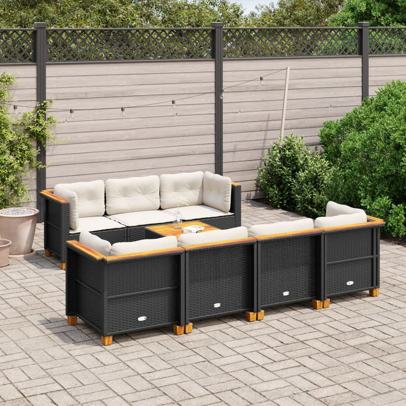vidaXL 8 Piece Garden Sofa Set with Cushions Black Poly Rattan