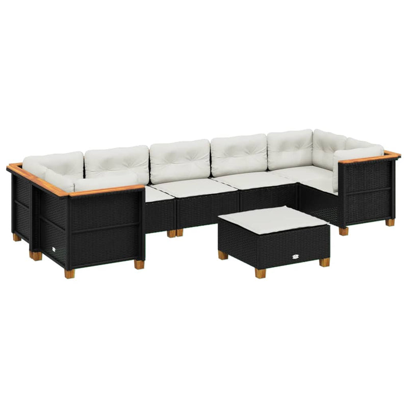 vidaXL 8 Piece Garden Sofa Set with Cushions Black Poly Rattan