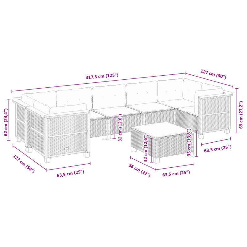 vidaXL 8 Piece Garden Sofa Set with Cushions Black Poly Rattan