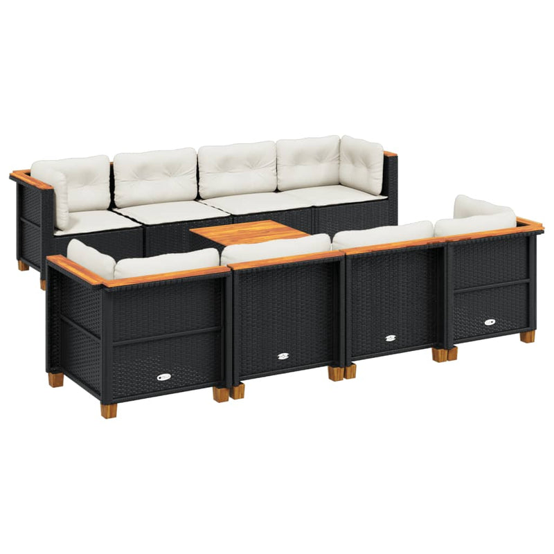 vidaXL 9 Piece Garden Sofa Set with Cushions Black Poly Rattan