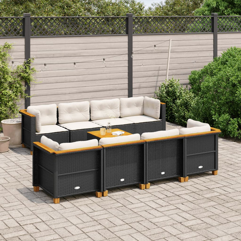 vidaXL 9 Piece Garden Sofa Set with Cushions Black Poly Rattan
