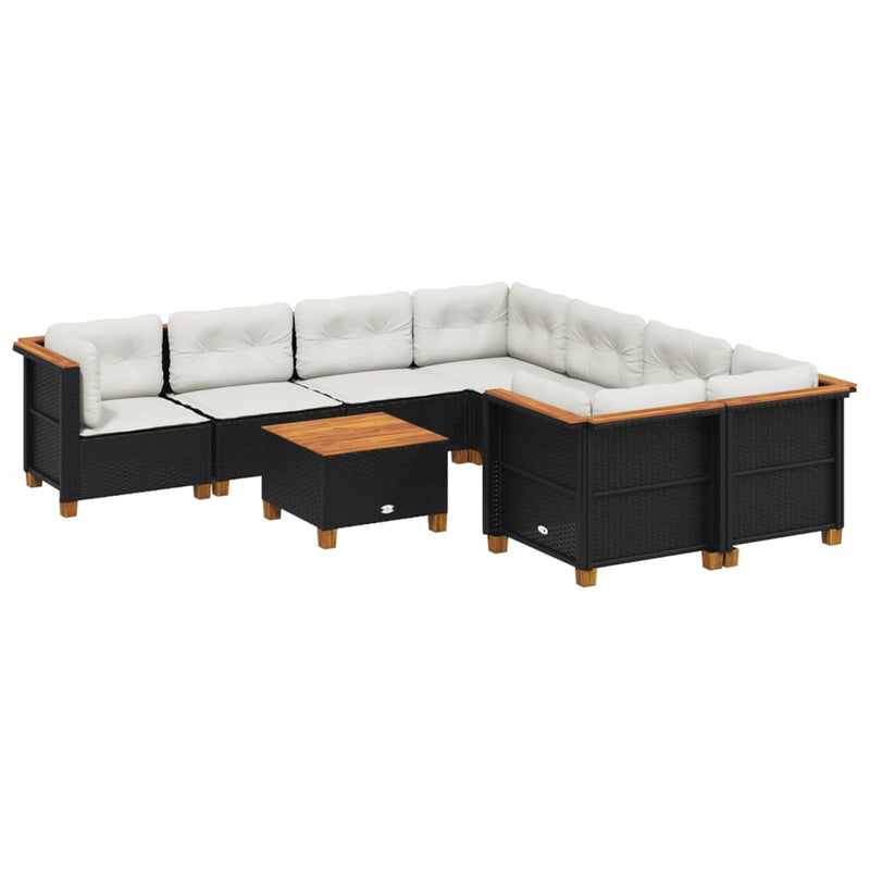 vidaXL 9 Piece Garden Sofa Set with Cushions Black Poly Rattan