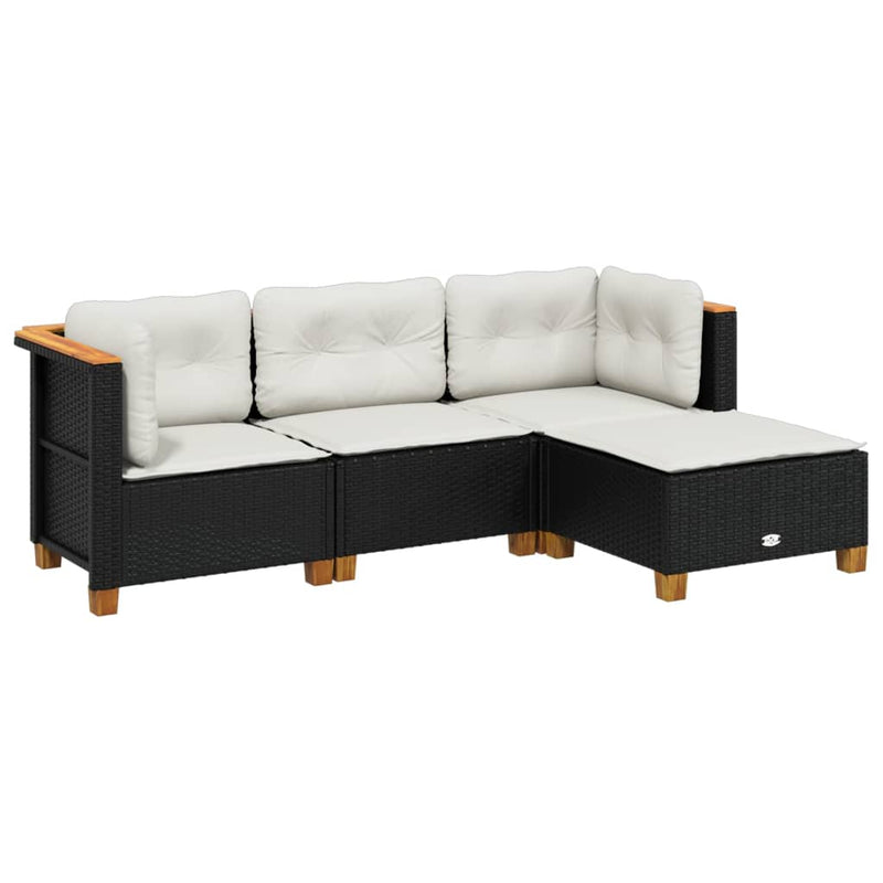 vidaXL 4 Piece Garden Sofa Set with Cushions Black Poly Rattan