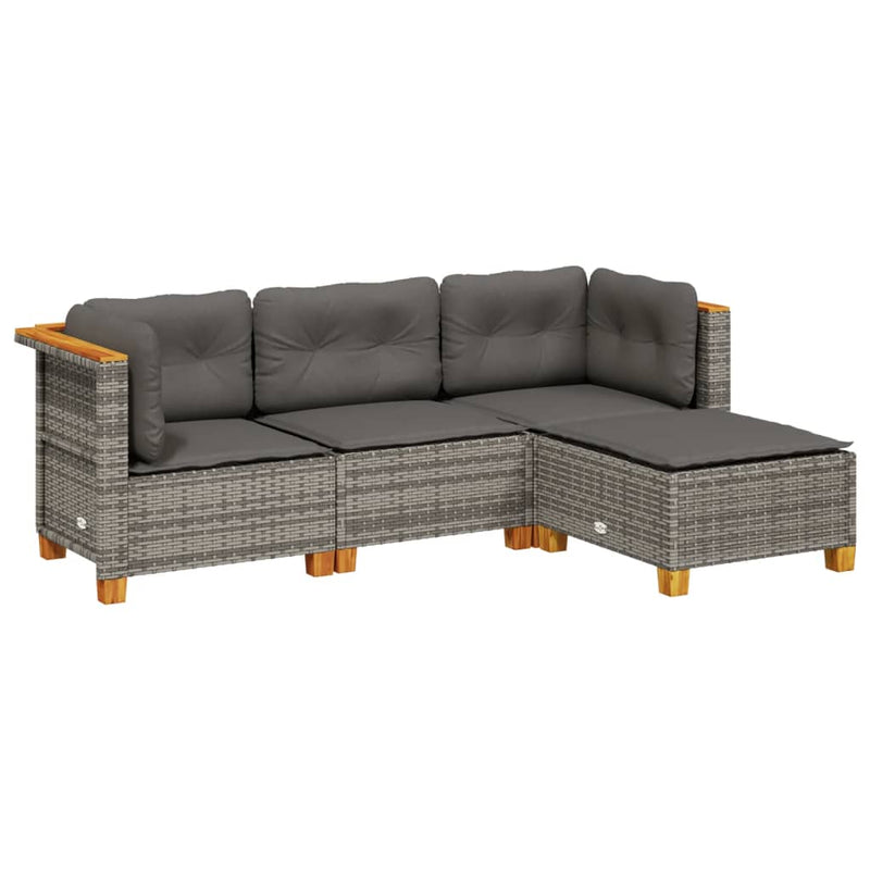 vidaXL 4 Piece Garden Sofa Set with Cushions Grey Poly Rattan