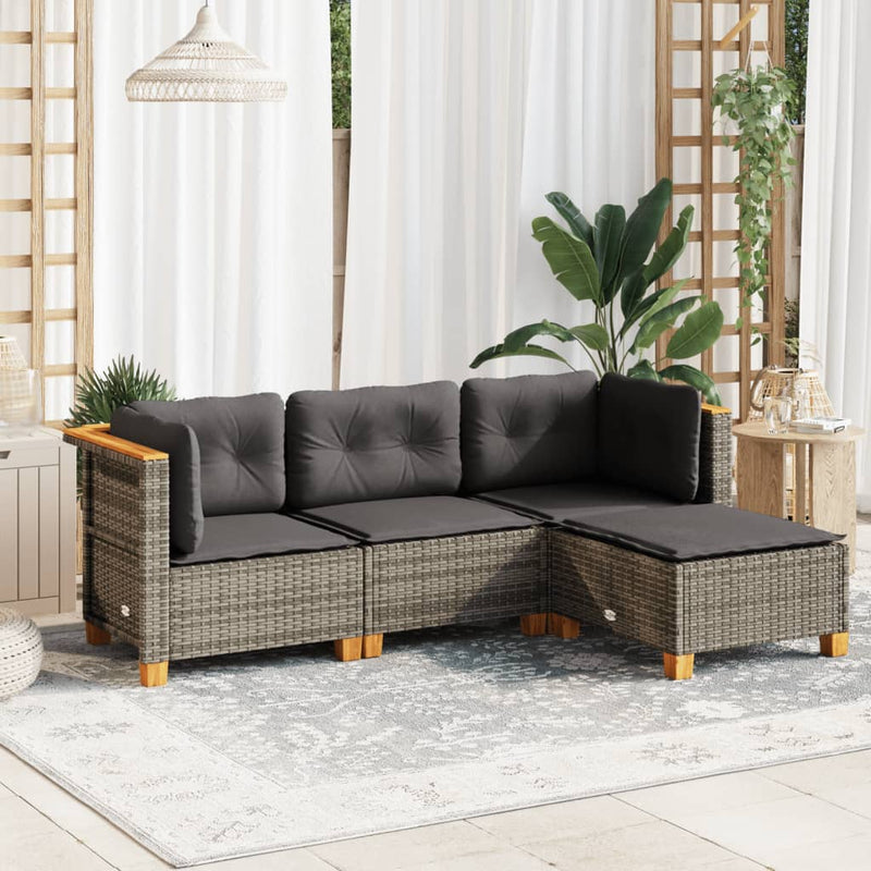 vidaXL 4 Piece Garden Sofa Set with Cushions Grey Poly Rattan