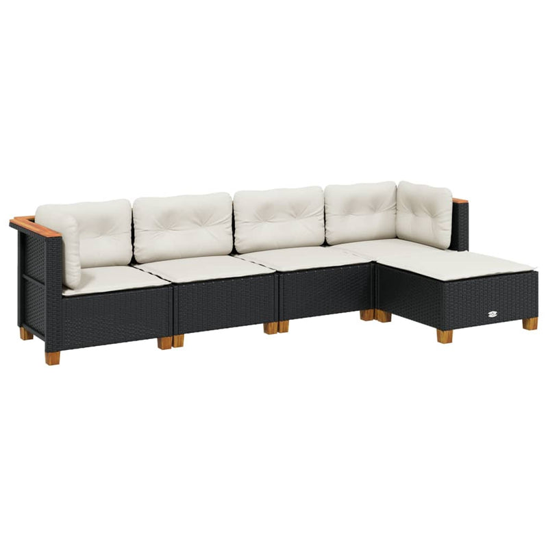 vidaXL 5 Piece Garden Sofa Set with Cushions Black Poly Rattan