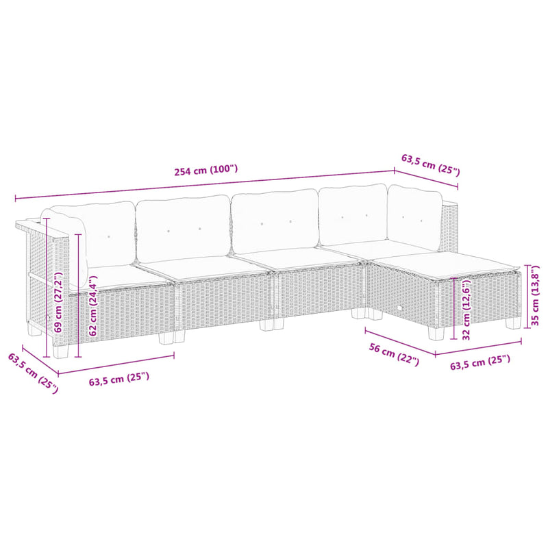 vidaXL 5 Piece Garden Sofa Set with Cushions Black Poly Rattan