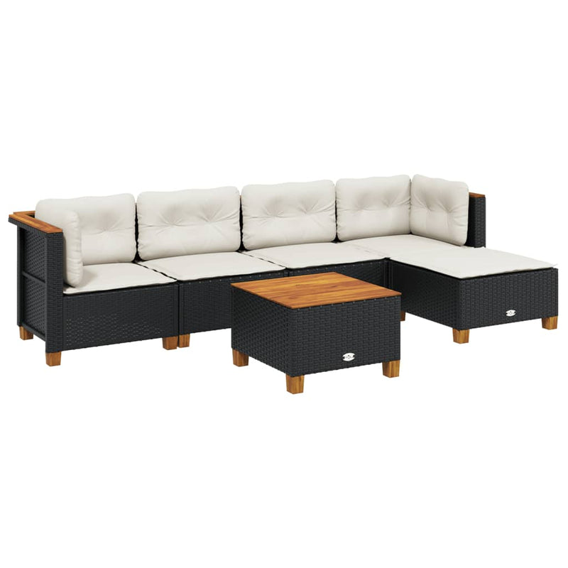 vidaXL 6 Piece Garden Sofa Set with Cushions Black Poly Rattan