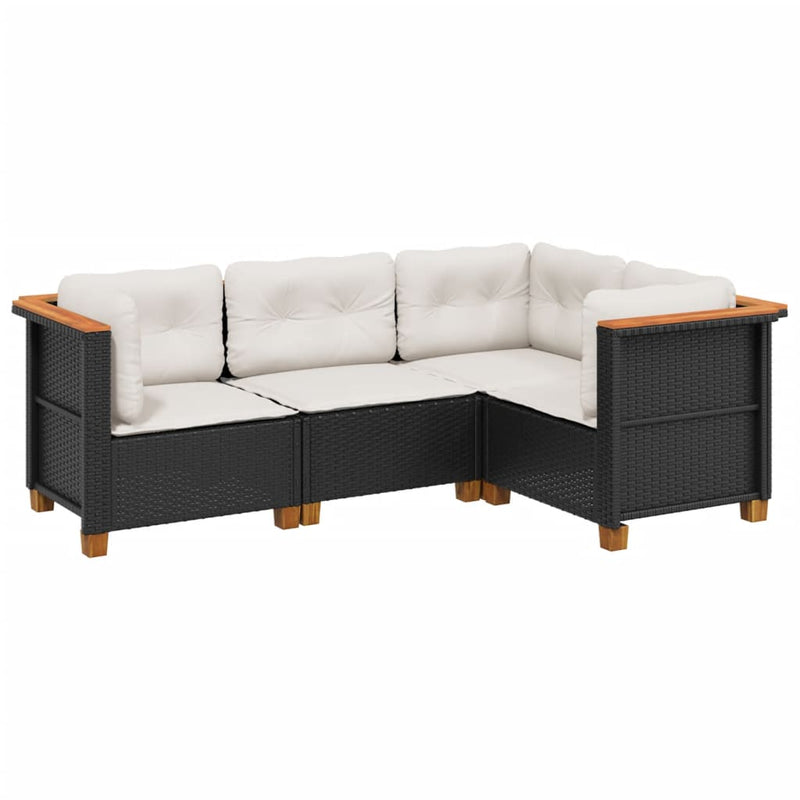 vidaXL 4 Piece Garden Sofa Set with Cushions Black Poly Rattan