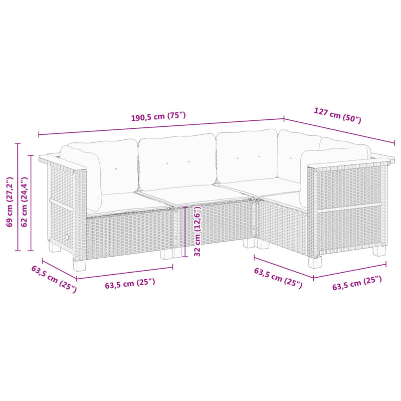 vidaXL 4 Piece Garden Sofa Set with Cushions Black Poly Rattan