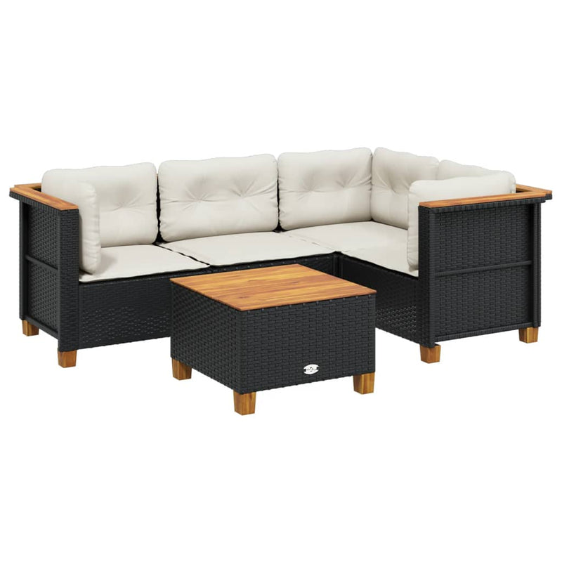 vidaXL 5 Piece Garden Sofa Set with Cushions Black Poly Rattan