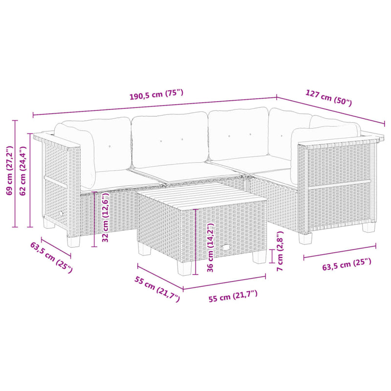 vidaXL 5 Piece Garden Sofa Set with Cushions Black Poly Rattan