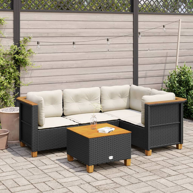 vidaXL 5 Piece Garden Sofa Set with Cushions Black Poly Rattan
