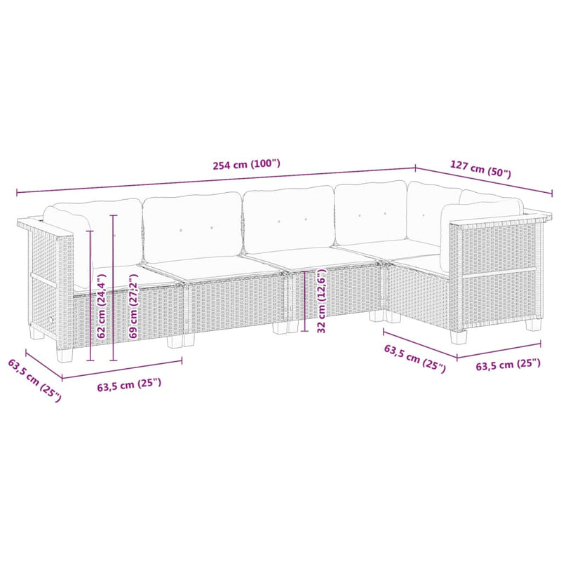 vidaXL 5 Piece Garden Sofa Set with Cushions Black Poly Rattan