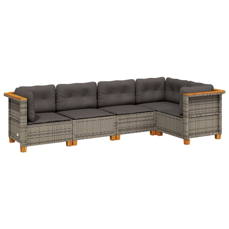 vidaXL 5 Piece Garden Sofa Set with Cushions Grey Poly Rattan