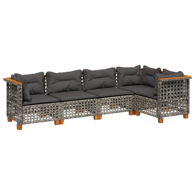 vidaXL 5 Piece Garden Sofa Set with Cushions Grey Poly Rattan