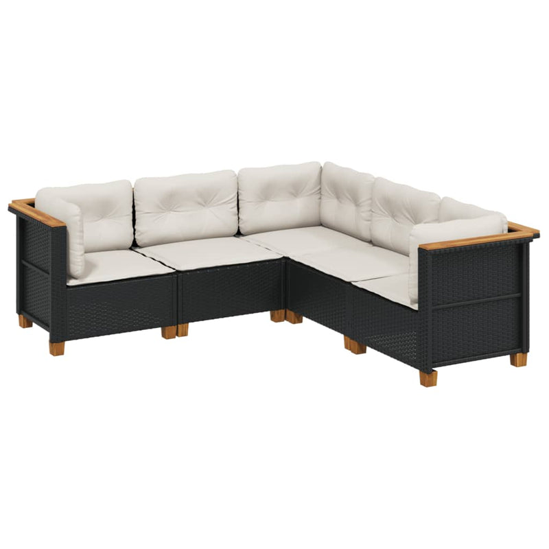 vidaXL 5 Piece Garden Sofa Set with Cushions Black Poly Rattan