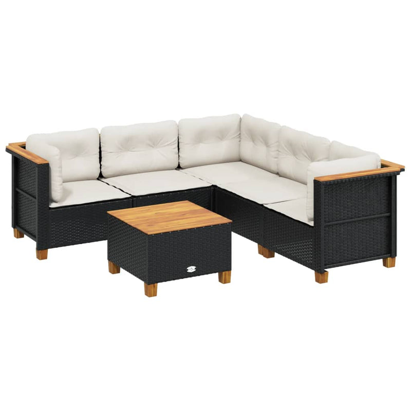 vidaXL 6 Piece Garden Sofa Set with Cushions Black Poly Rattan