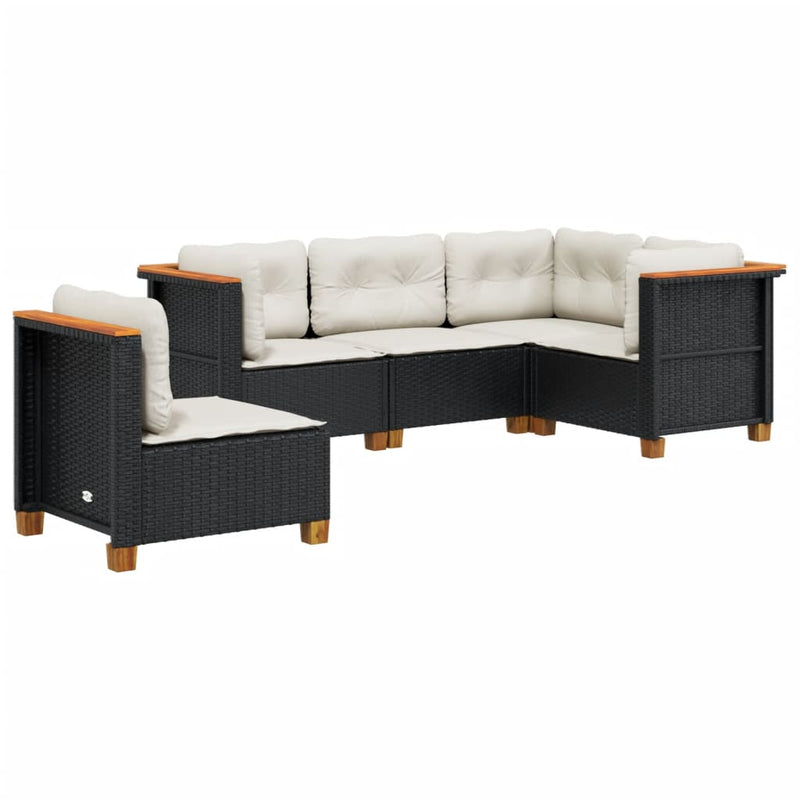 vidaXL 5 Piece Garden Sofa Set with Cushions Black Poly Rattan