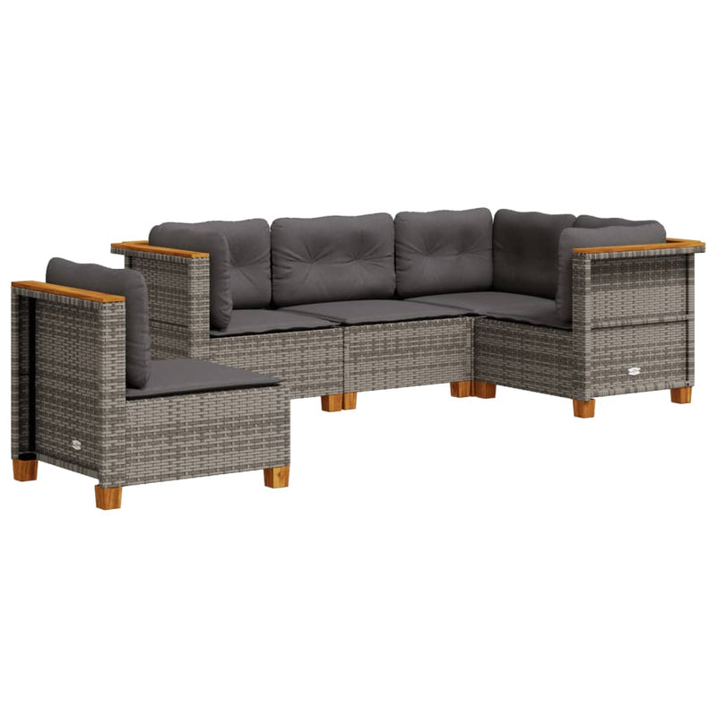 vidaXL 5 Piece Garden Sofa Set with Cushions Grey Poly Rattan