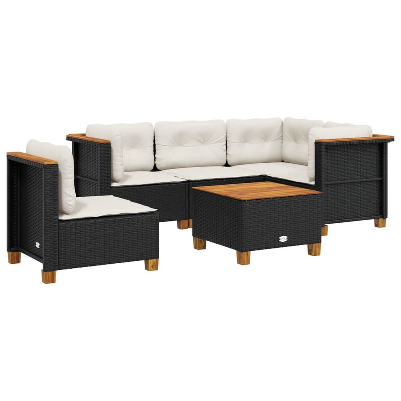 vidaXL 6 Piece Garden Sofa Set with Cushions Black Poly Rattan