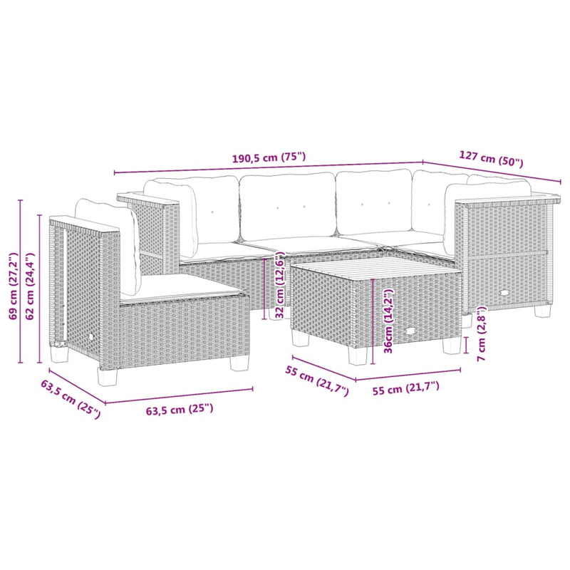 vidaXL 6 Piece Garden Sofa Set with Cushions Black Poly Rattan