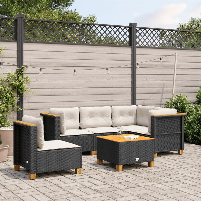 vidaXL 6 Piece Garden Sofa Set with Cushions Black Poly Rattan