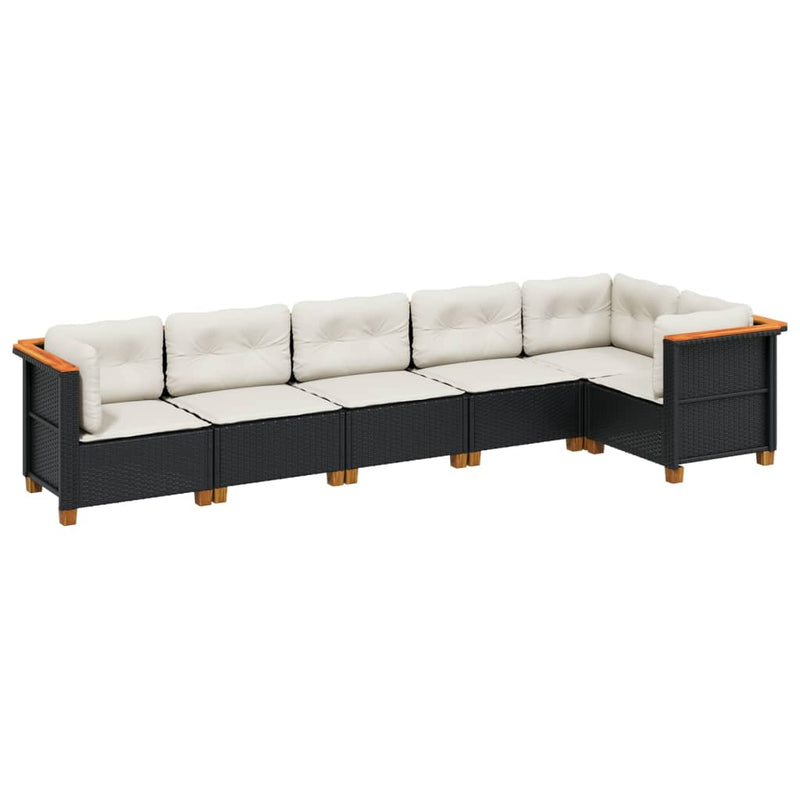 vidaXL 6 Piece Garden Sofa Set with Cushions Black Poly Rattan