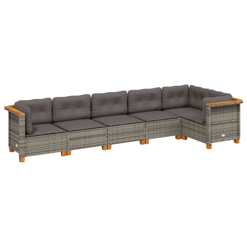 vidaXL 6 Piece Garden Sofa Set with Cushions Grey Poly Rattan