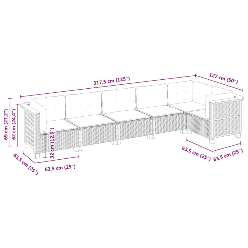 vidaXL 6 Piece Garden Sofa Set with Cushions Grey Poly Rattan