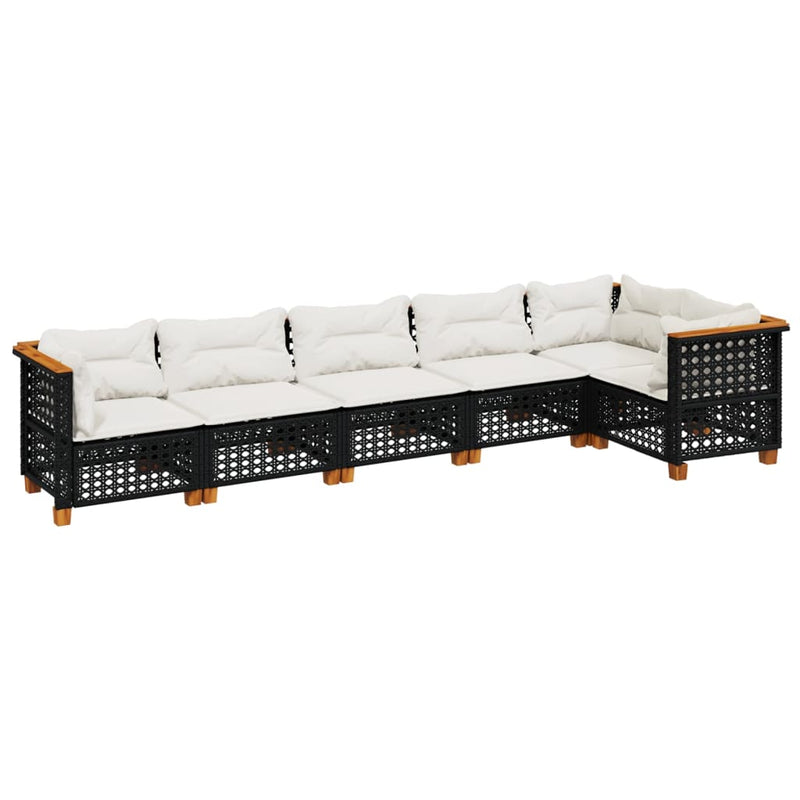 vidaXL 6 Piece Garden Sofa Set with Cushions Black Poly Rattan