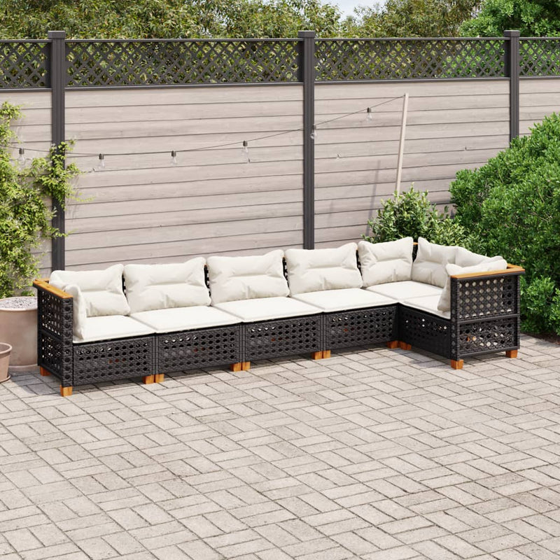 vidaXL 6 Piece Garden Sofa Set with Cushions Black Poly Rattan
