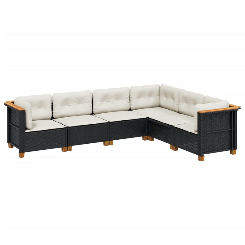 vidaXL 6 Piece Garden Sofa Set with Cushions Black Poly Rattan