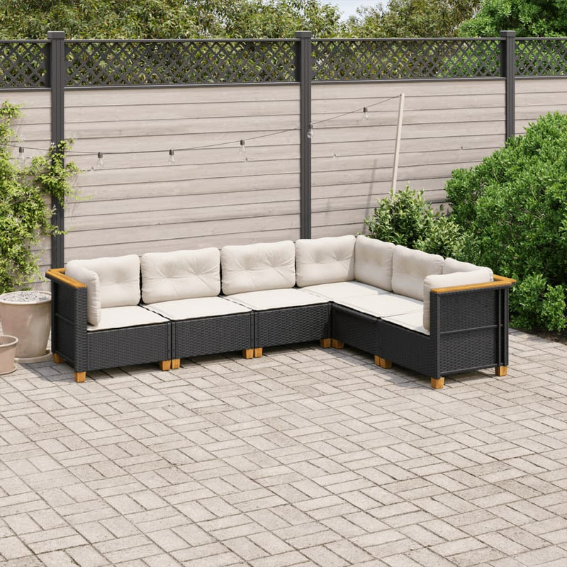 vidaXL 6 Piece Garden Sofa Set with Cushions Black Poly Rattan