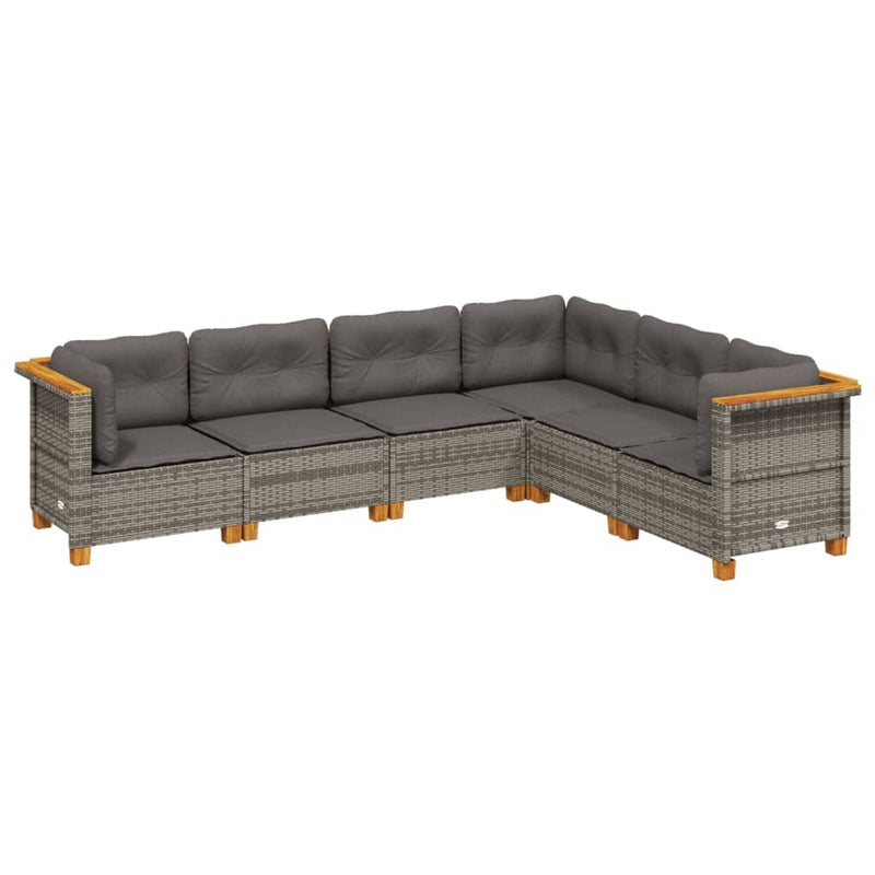 vidaXL 6 Piece Garden Sofa Set with Cushions Grey Poly Rattan