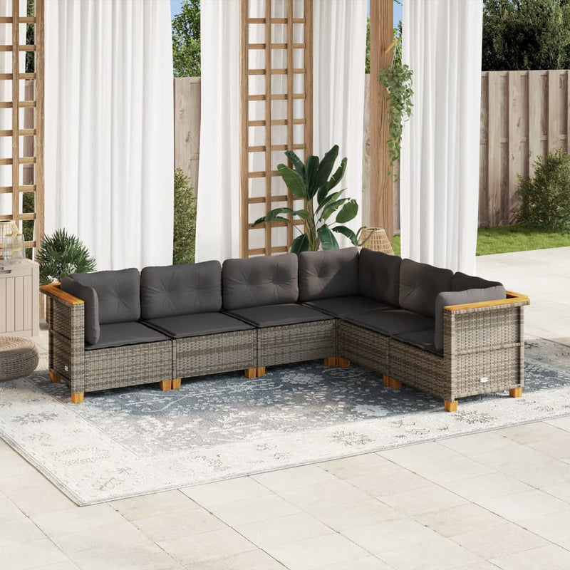 vidaXL 6 Piece Garden Sofa Set with Cushions Grey Poly Rattan
