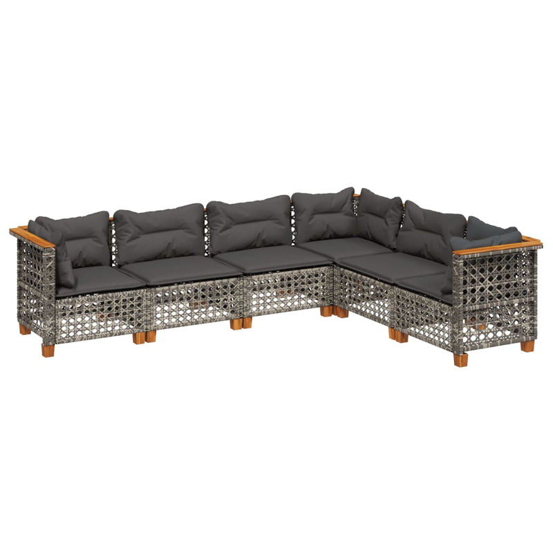 vidaXL 6 Piece Garden Sofa Set with Cushions Grey Poly Rattan