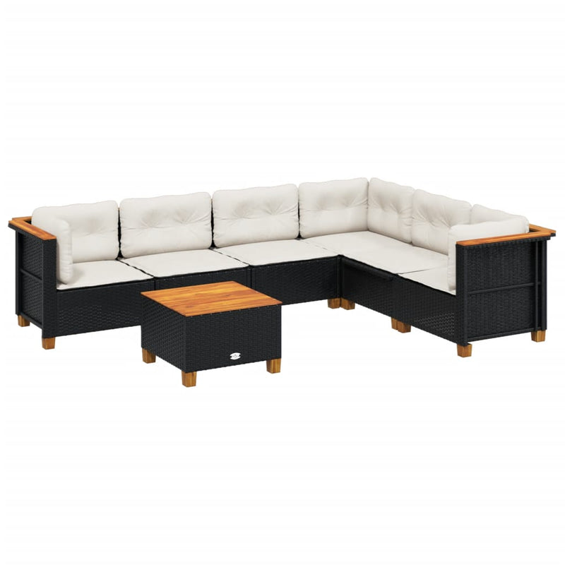 vidaXL 7 Piece Garden Sofa Set with Cushions Black Poly Rattan