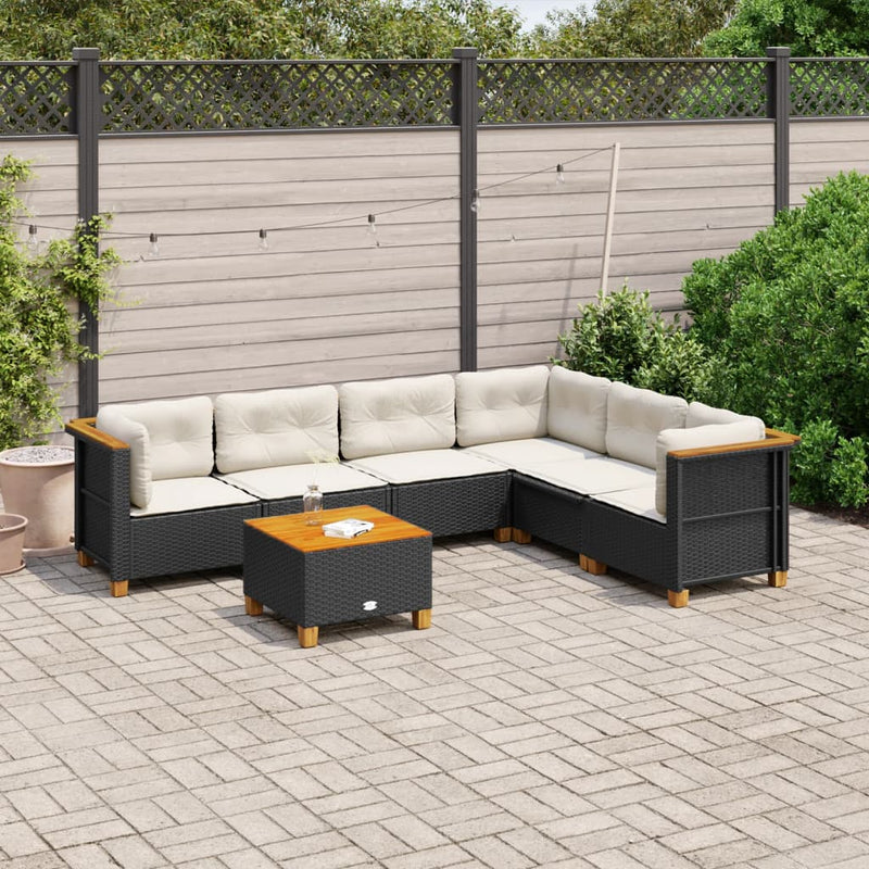 vidaXL 7 Piece Garden Sofa Set with Cushions Black Poly Rattan