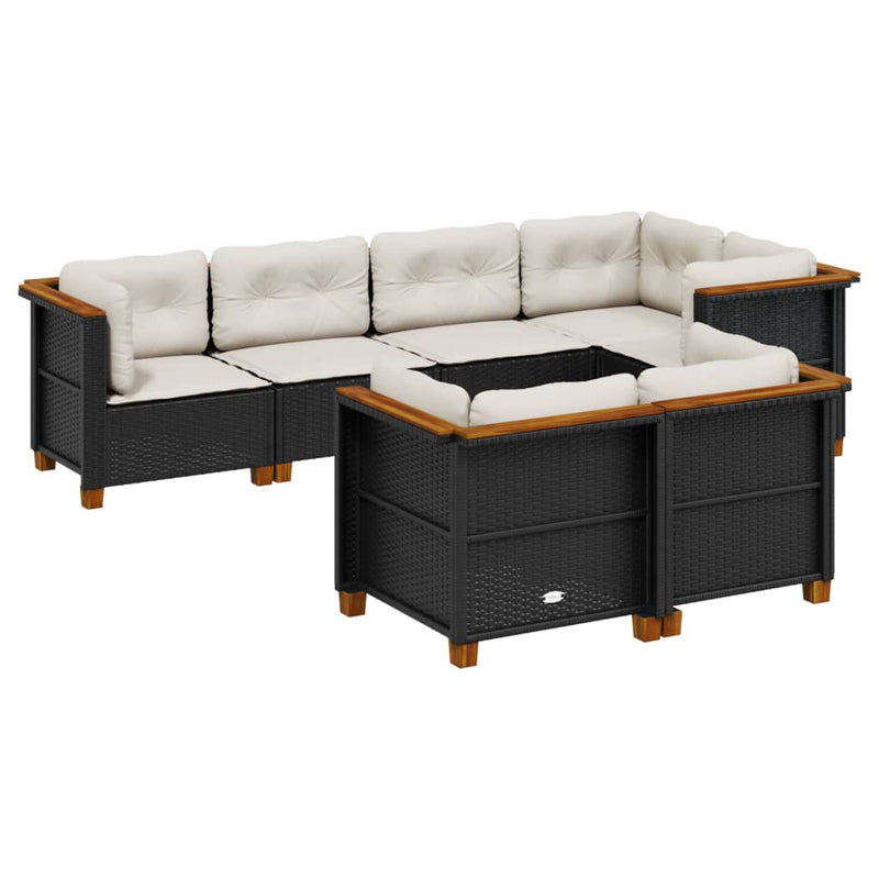 vidaXL 7 Piece Garden Sofa Set with Cushions Black Poly Rattan