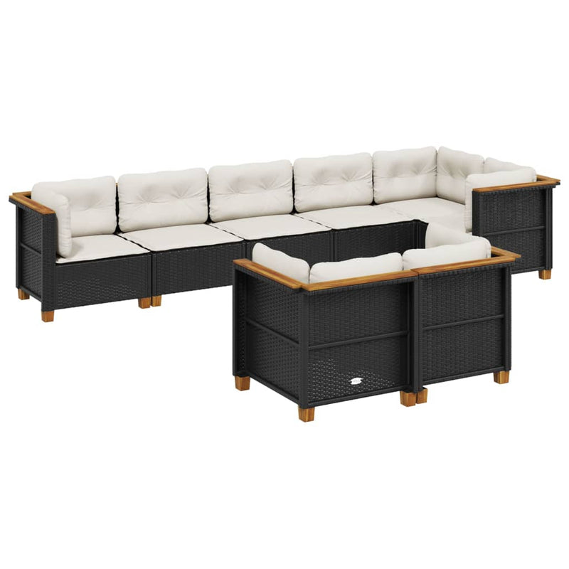 vidaXL 8 Piece Garden Sofa Set with Cushions Black Poly Rattan